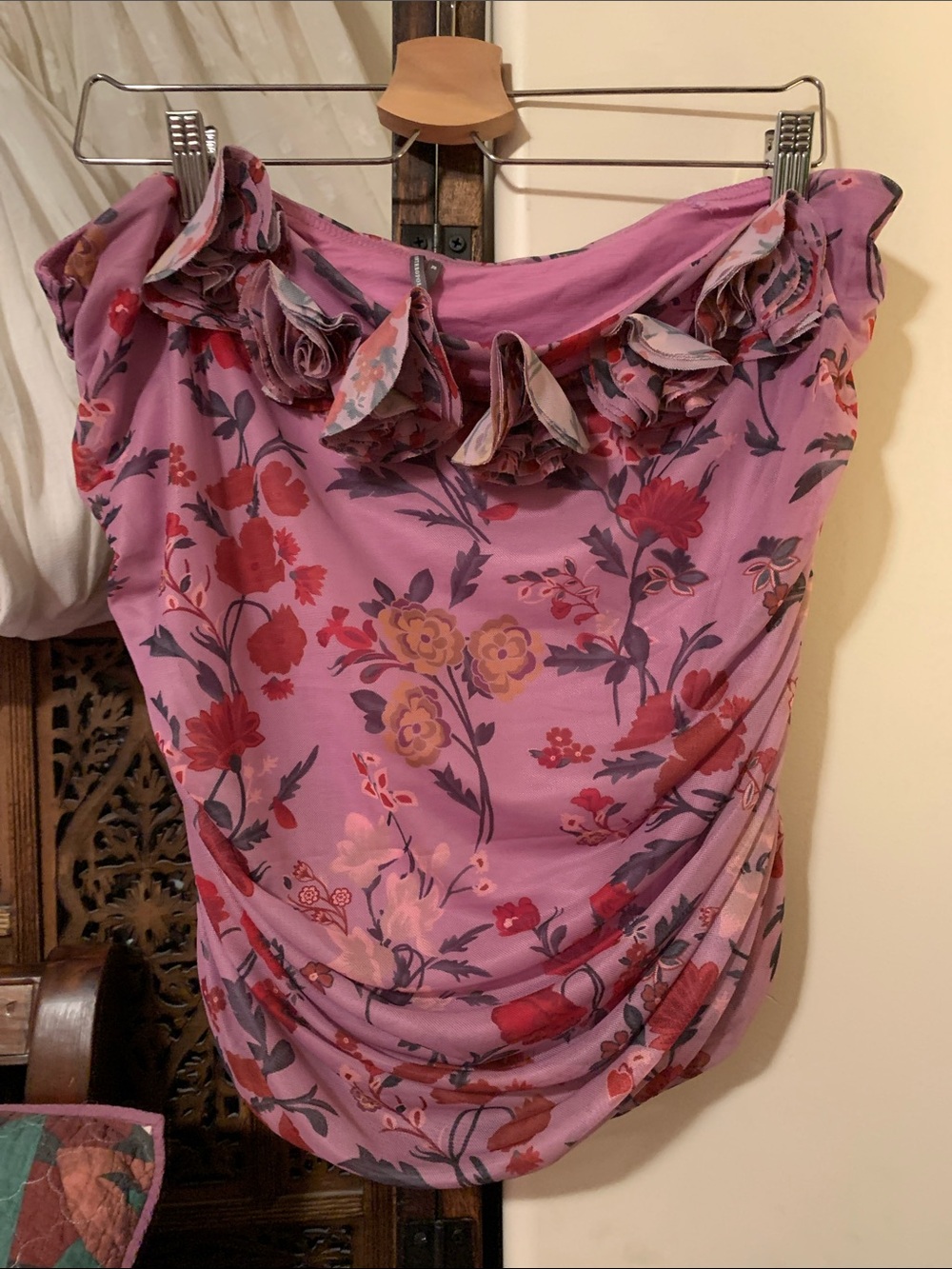 Anthropologie Pink Floral Ruffle tube Camisole